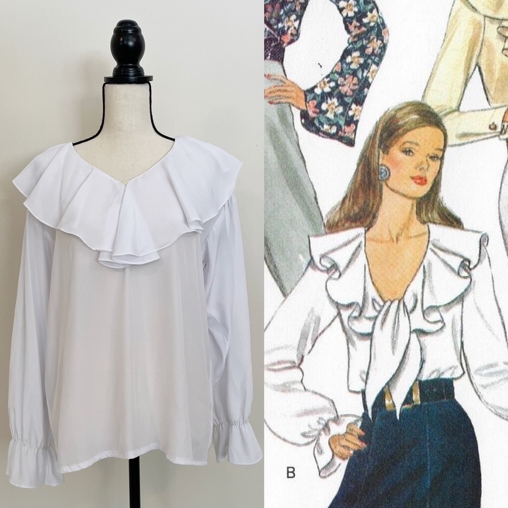 SOLD :: Vintage 90s Bertha Collar Blouse - Picture 9 of 10